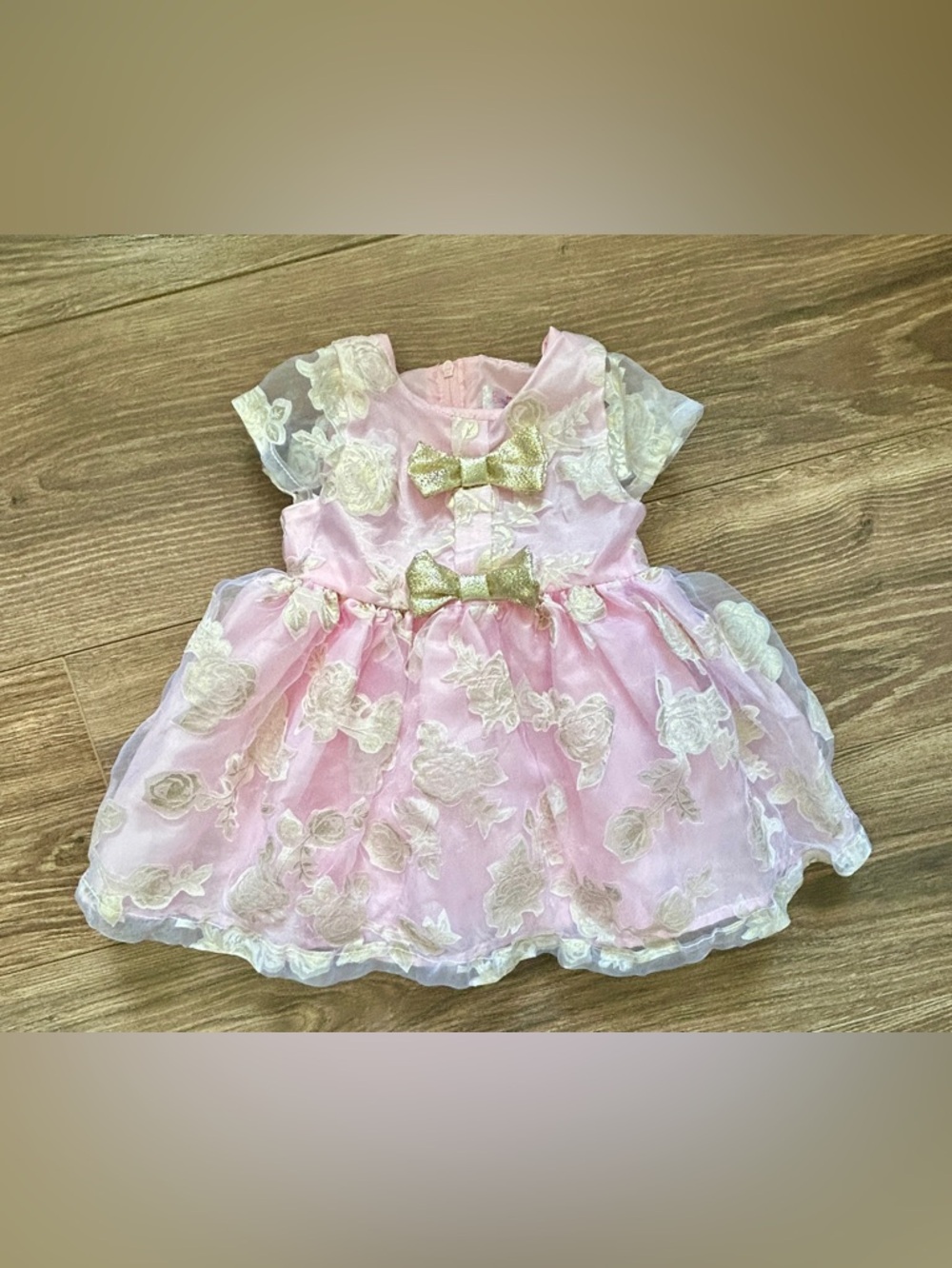 Biscotti Baby Pink & Gold Rose Detail Dress 6-9 Months